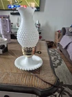 Vintage MCM Hobnail Waffle Milk Glass Lamp Table Boudoir Hurricane Cottagecore