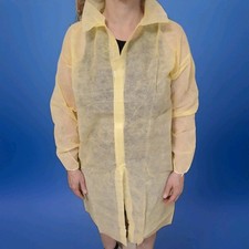  10 Yellow Heavyweight Disposable Lab Coats Protective Work Gowns No Pockets M