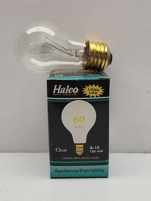 Halco A-15 (CLEAR) 120V LONG-LIFE CANDELABRA BRASS BASE FAN/APPLIANCE BULB 10007