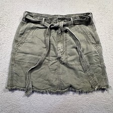 American Eagle Olive Green Mini Skirt Size 4 Belted Frayed Hem Utility Pockets