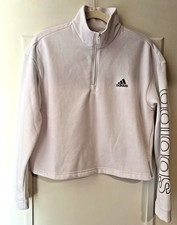 adidas Women s Small White Fleece 1/4 Zip Mock Neck Pullover Sweatshirt Logo EUC