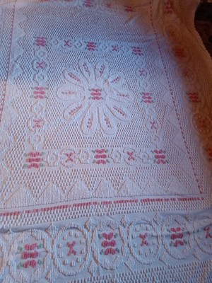 VTG Cabin Craft Needle Tuft Chenille Boho Fringe Bedspread w/Florals 95'' X 116''