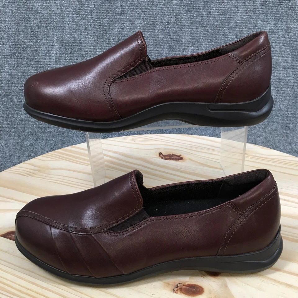 NUEVO Zapatos Aravon Para Mujer 9 EE Faith Mocasines Sin Cordones Planos WEF13BR Cuero Marrón Foto 2 de 4