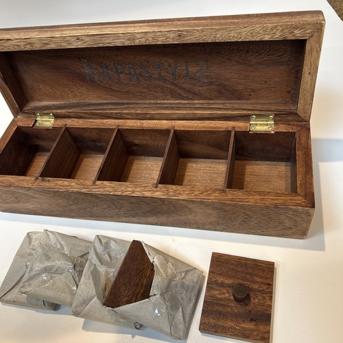 NapaStyle Solid Wood Tea Bag Box 14x4” Beautiful Hardwood With Tea Covers - Picture 3 of 16
