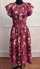 Ulla Johnson Lottie Voile Dress 2 Red Floral Embroidered Midi Flutter Sleeve