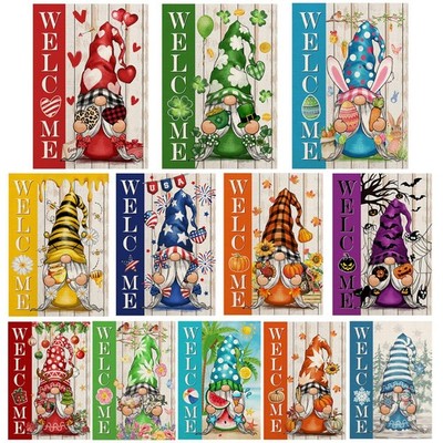Gnome Garden Flags for Outside Set of 12, Welcome Seasonal Garden Flags 12x18...