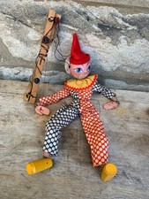 Vintage Pelham Puppets Clown Marionette Doll 13" Cloth Wood String Operated