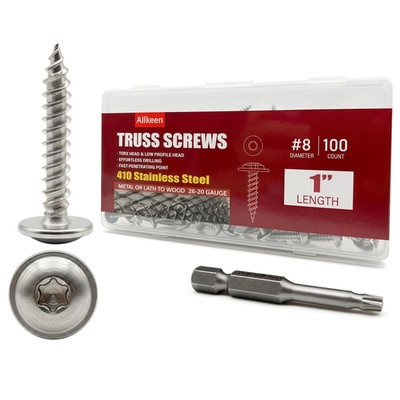 (100 Pcs) #8×1'' T20 Torx Head Wood Screws 410 Stainless Steel Self Tapping Truss