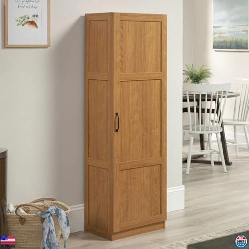 Highland Oak Storage Cabinet - Versatile Pantry Organizer with Multiple Shelves Foto 2 de 4