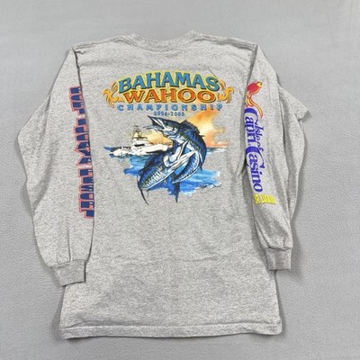 Vintage Bahamas Wahoo Shirt Mens Large Gray Casino Tournament Long Sleeve Tee