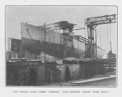 HMS CEDRIC White Star Liner; größtes je gebautes Schiff - Antikdruck 1902