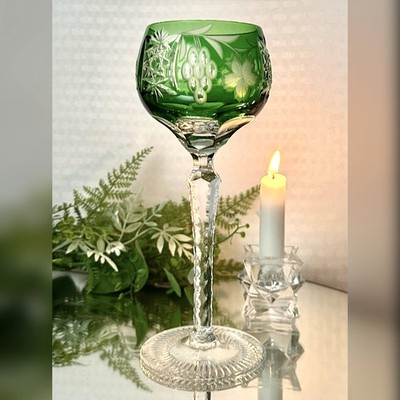Ajka Marsala Green Wine Glass Ajka Vintage Hock Wine 8.25'' Cut To Clear - 1