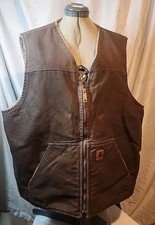Carhartt Gilet Uomo 2XL Marrone Sherpa Foderato Tela Anatra Abbigliamento da Lavoro V26-DKB