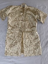 Vintage 1980s Plants 100 Silk Robe Bathrobe Kimono Asian Ivory Tan Wrap Belted