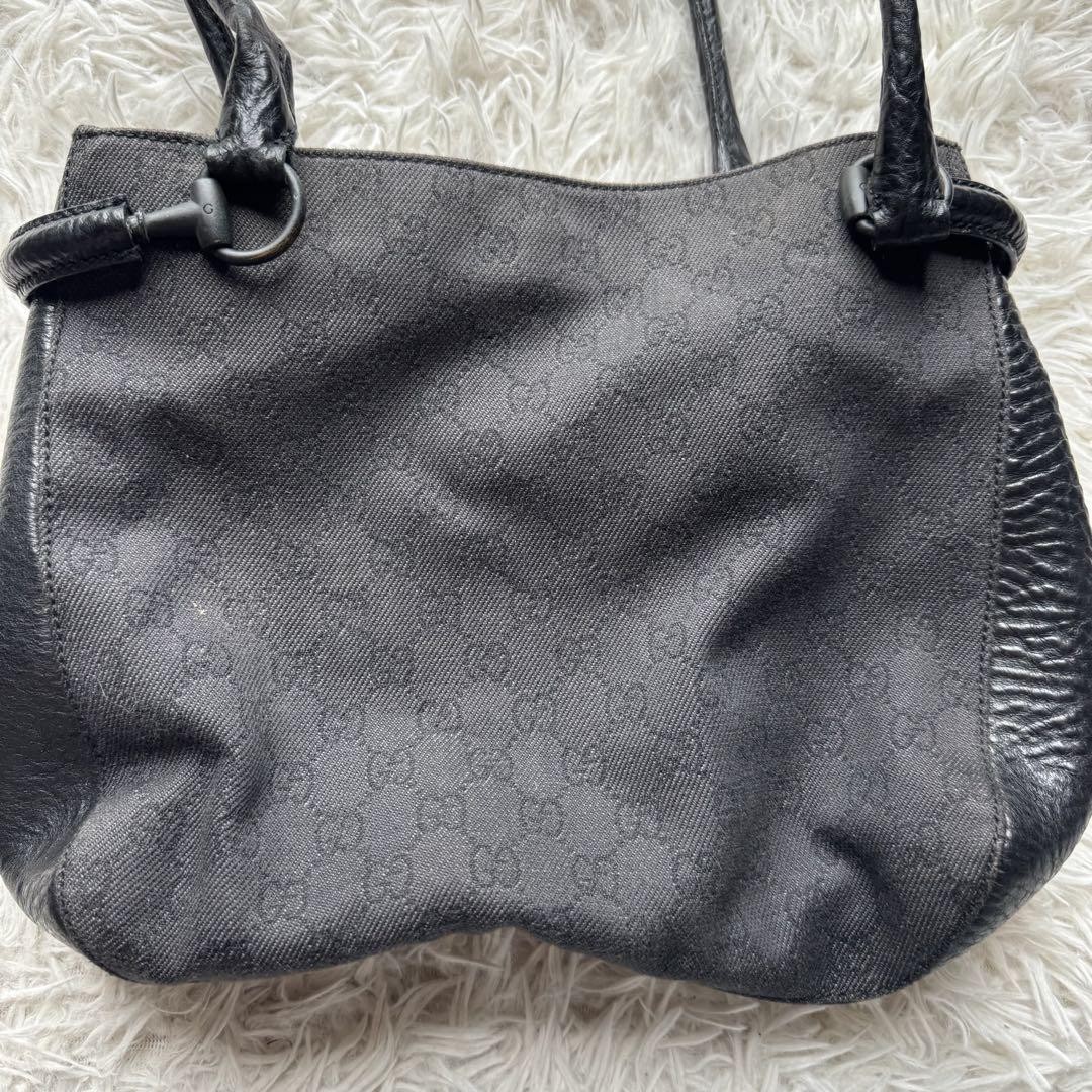 Gucci GG Monogram Black Canvas Leather Tote Bag 10.2 x 13 x 2.8 inches Preowned