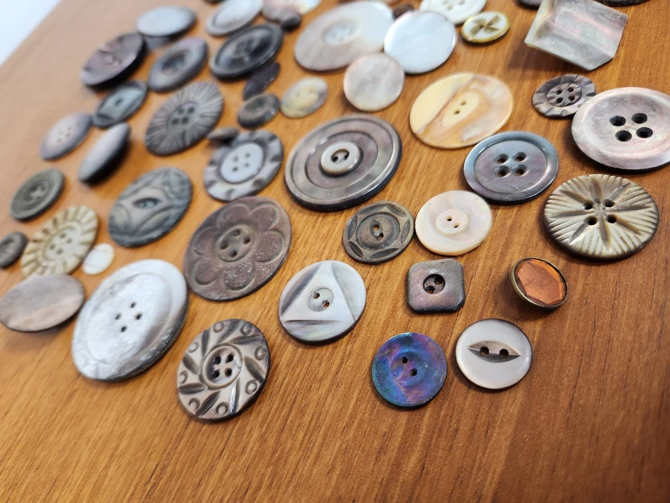 Button Lot of 60+ Mother Of Pearl, Shell, Iridescent Assorted Vintage & Antique - Image 2 of 4