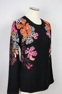 Damen Pullover Oberteil Pulli Blumen Perlenstickerei Viskose IMAGINI Gr.46,48,50