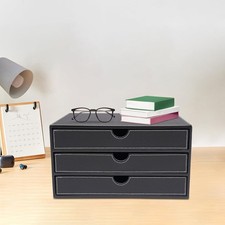 Schwarz Home Office Desktop Schreibtisch-Schubladenbox PU-Leder-Schubladenbox