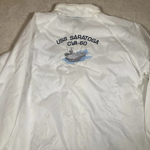 USS Saratoga CVA-60 Aircraft Carrier NAVY White SATIN BOMBER JACKET Souvenir XL image 2
