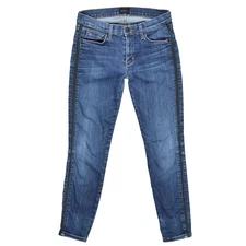 Hudson Jeans Womens Size 26* Blue Ava Super Skinny Crop Leather Stripe USA Denim