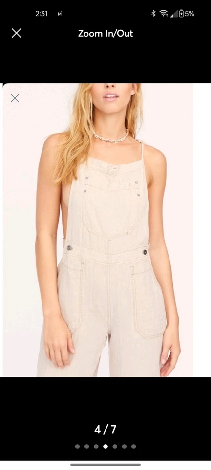 Free People Natural Miras Mono Lino Pantalones Crema-Natural Talla L Foto 2 de 4