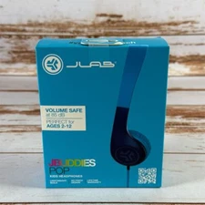 JLab JBuddies Pop Kids Wired Headphones Blue Volume Safe Design