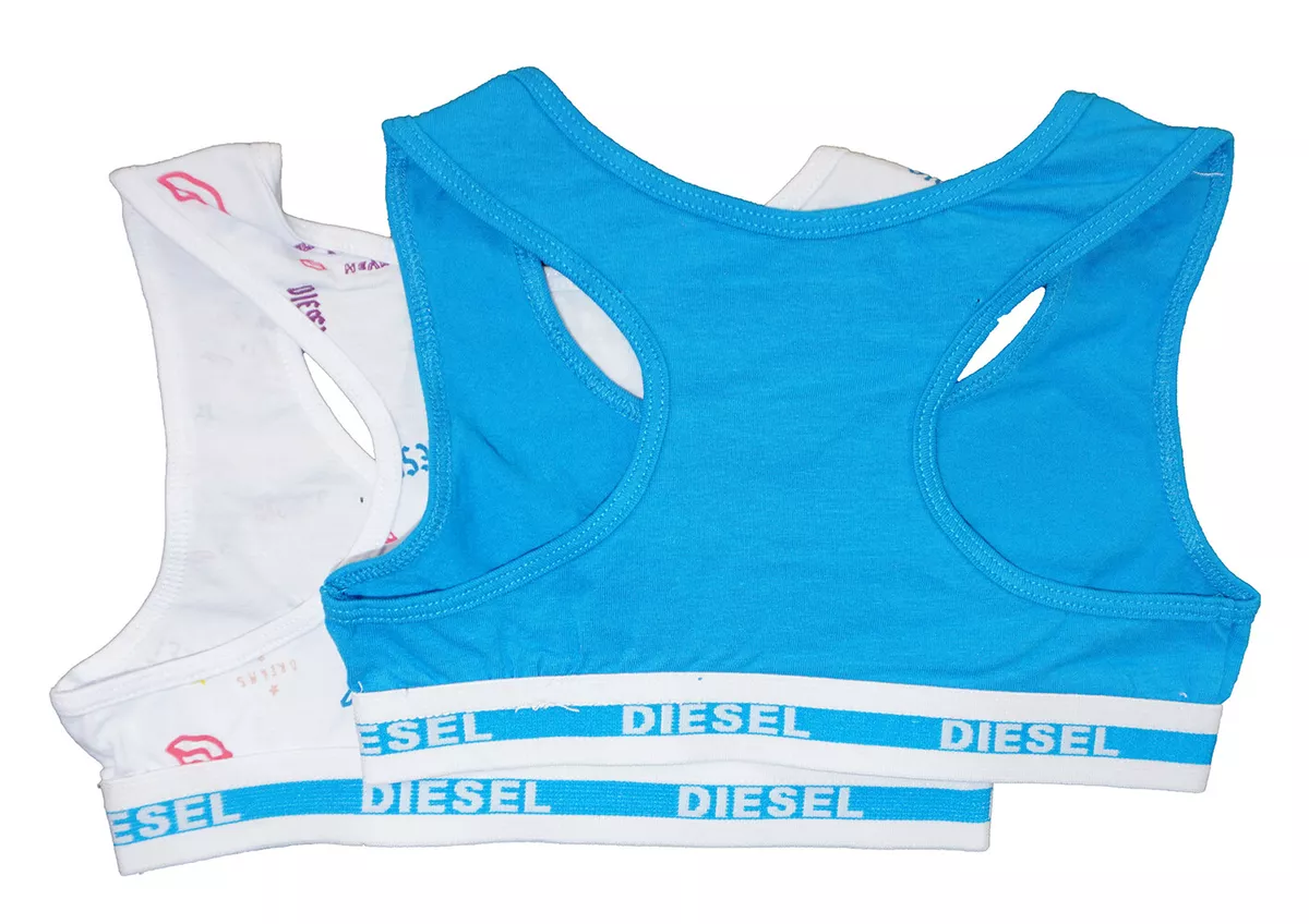 Diesel Girls Blue & White Script Two-Piece Racer Back Sports Bra Size S M L