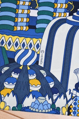 Hermes Scarf La Patisserie Francaise 90 cm silk blue Carre french pastry 35" - Picture 8 of 10