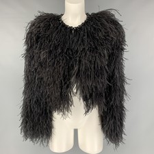 Givenchy Size 4 Black Silk Feathers Ostrich Cropped Jacket