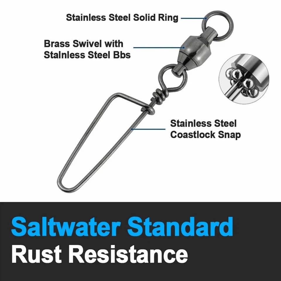 Fishing Swivel Snap Ball Bearing Swivel 20~50Pcs Stainless Fishing Barrel Swivel - Image 3 of 4
