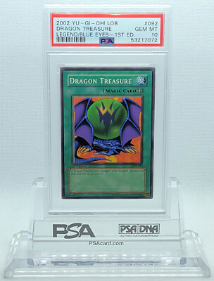 YUGIOH LEGEND BLUE EYES 1ST ED LOB-092 DRAGON TREASURE PSA 10 GEM