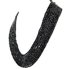 328.00 Cts Earth Mined 10 Strand Black Spinel Round Cut Beads Necklace RS 