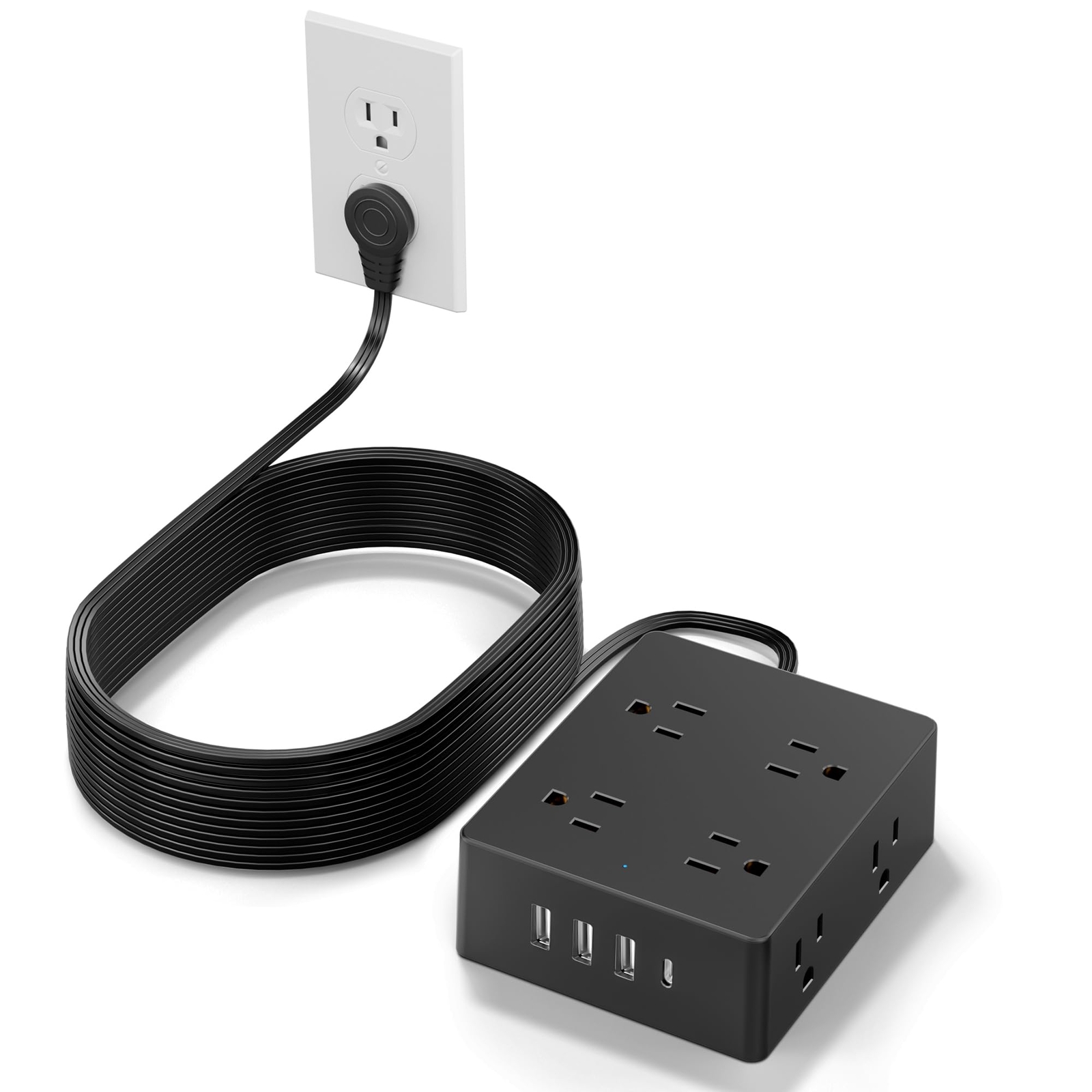 Surge Protector Power Strip 25ft with 8 Outlets 4 USB Ports 1 USB-C Black-image
