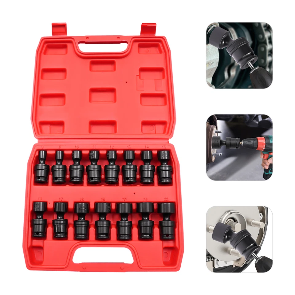 Universal Joint Socket Set, 15-Piece 3/8" Socket Set, Swivel Socket Set - Image 3 of 4