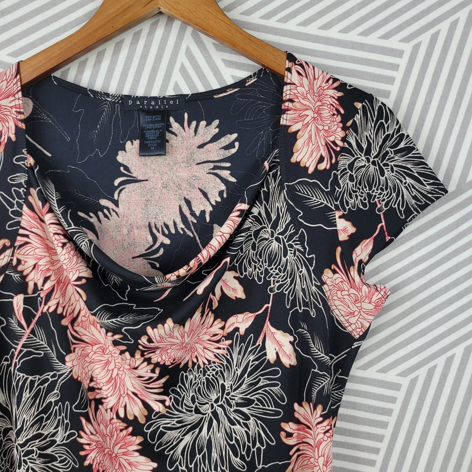 Vestido sin mangas de fiesta vintage de los 90 mediano debajo de la rodilla elástico drapeado negro grunge alt Foto 4 de 4