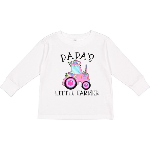Inktastic Papa's Little Farmer- Pink Tractor And Toddler Long Sleeve T-Shirt Dad