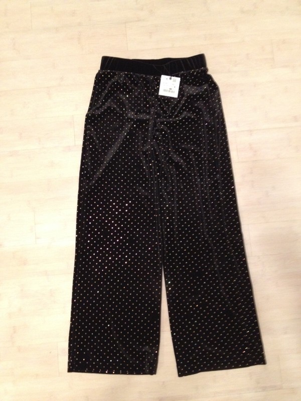 RARE Zara Girls Kids Size 11-12 Velour Wide Leg Pants Black Bling Rhinestone