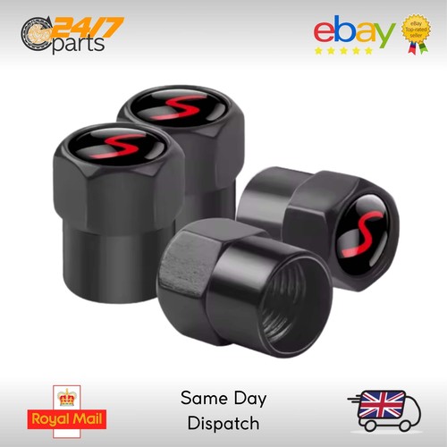 MINI S Valve Dust Caps Black Metal John Cooper Works JCW One R50 R52 R53 R55 R56