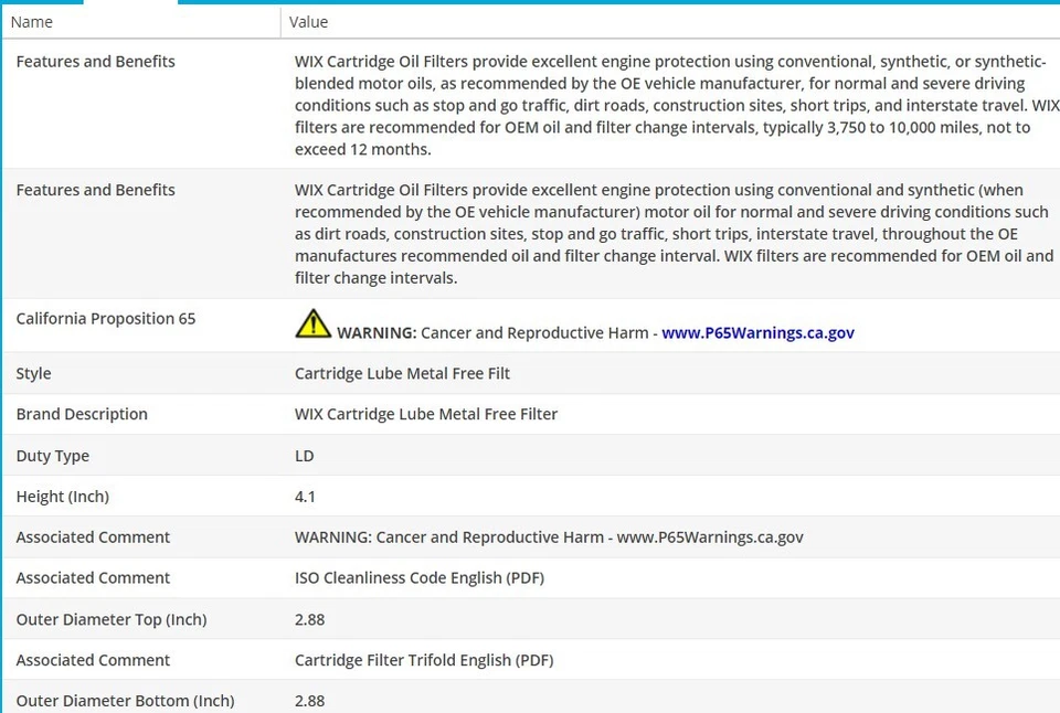 Оригинальный масляный фильтр типа WIX для BMW 650I 2006-2010 V8-4,8 л - Изображение 3 из 4