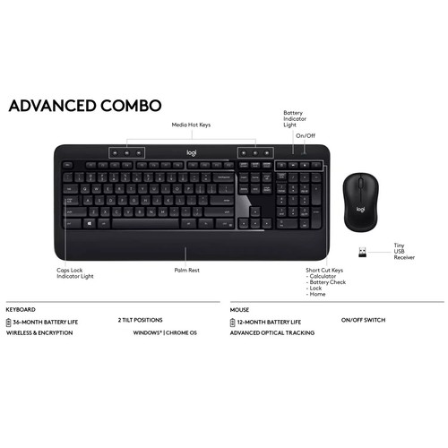 Logitech Advanced Combo Wireless Keyboard and Mouse, Black ''US LAYOUT'' - 第 8/9 張圖片