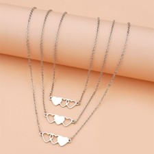 3 Pcs Sister Heart-shaped Short Necklaces Stainless Steel Best Friend Necklace