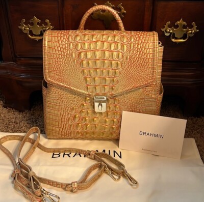 Brahmin Brown Croc-Embossed Backpack Like New Brahmin Dartmouth Mini Backpack Croc Embossed Leather Brown  main image 4
