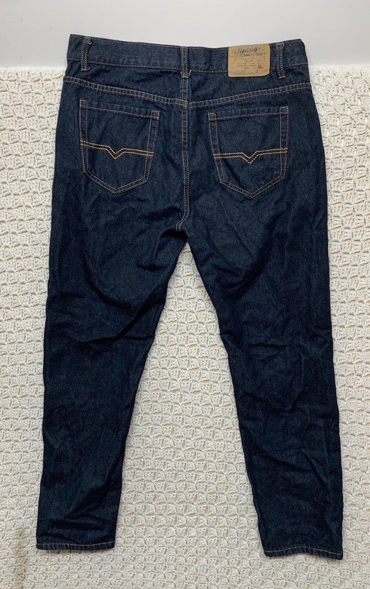 Vintage Genes 1891 Jeans Mens 36x32 Aprx 36x30 Blue Denim Slim Straight Leg