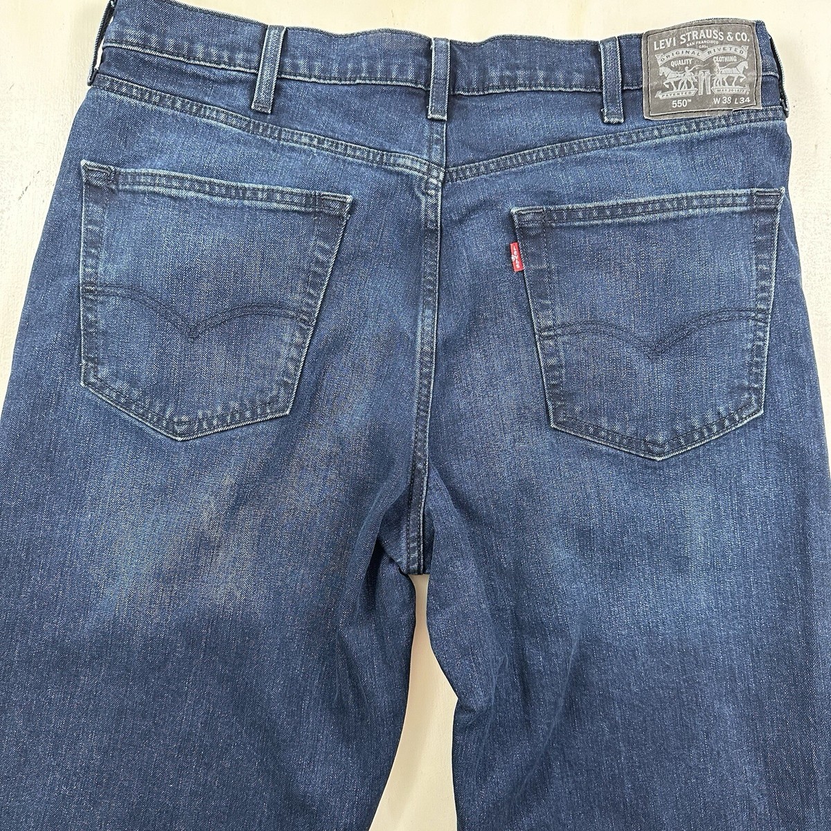 Levi's mens 38x34 550 jeans relaxed fit straight blue denim Stretch Garment  Dyed