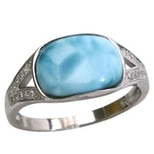 CHARMING GENUINE LARIMAR 925 STERLING SILVER RING SIZE 5-10