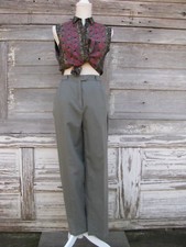 vintage 80s High Waisted Pants/Green Polyester Cotton Trousers/27 28 waist