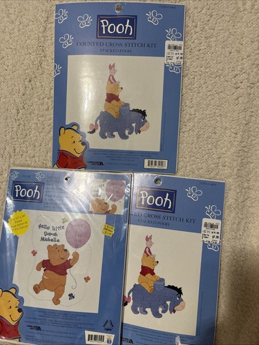 Vtg Winnie The Pooh Counted Cross Stitch Kit Leisure Arts Eeyore Piglet Pooh