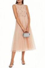 $2140 RED Valentino Silk Crystal-embellished Womens Midi Dress Pink Sz 36