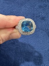 Sterling Silver 925 London Blue Topaz Cubic Zirconia Ring Size 7.25