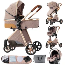 Super 3 in 1 Baby Stroller w/ Hand-held baskets and Gifts for 0-36 months KHAKI